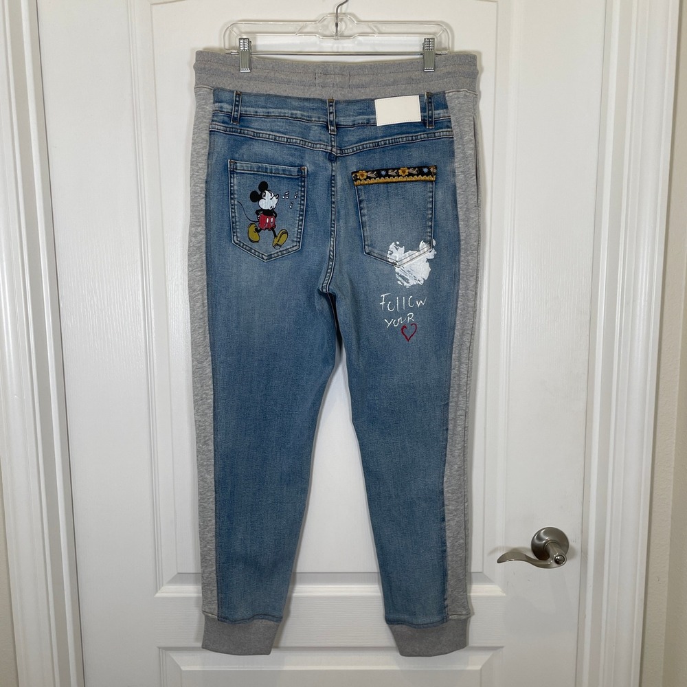 Desigual x Disney Mickey Mouse Hybrid Denim Jogger Jeans Blue Grey NWT XL - Picture 12 of 13
